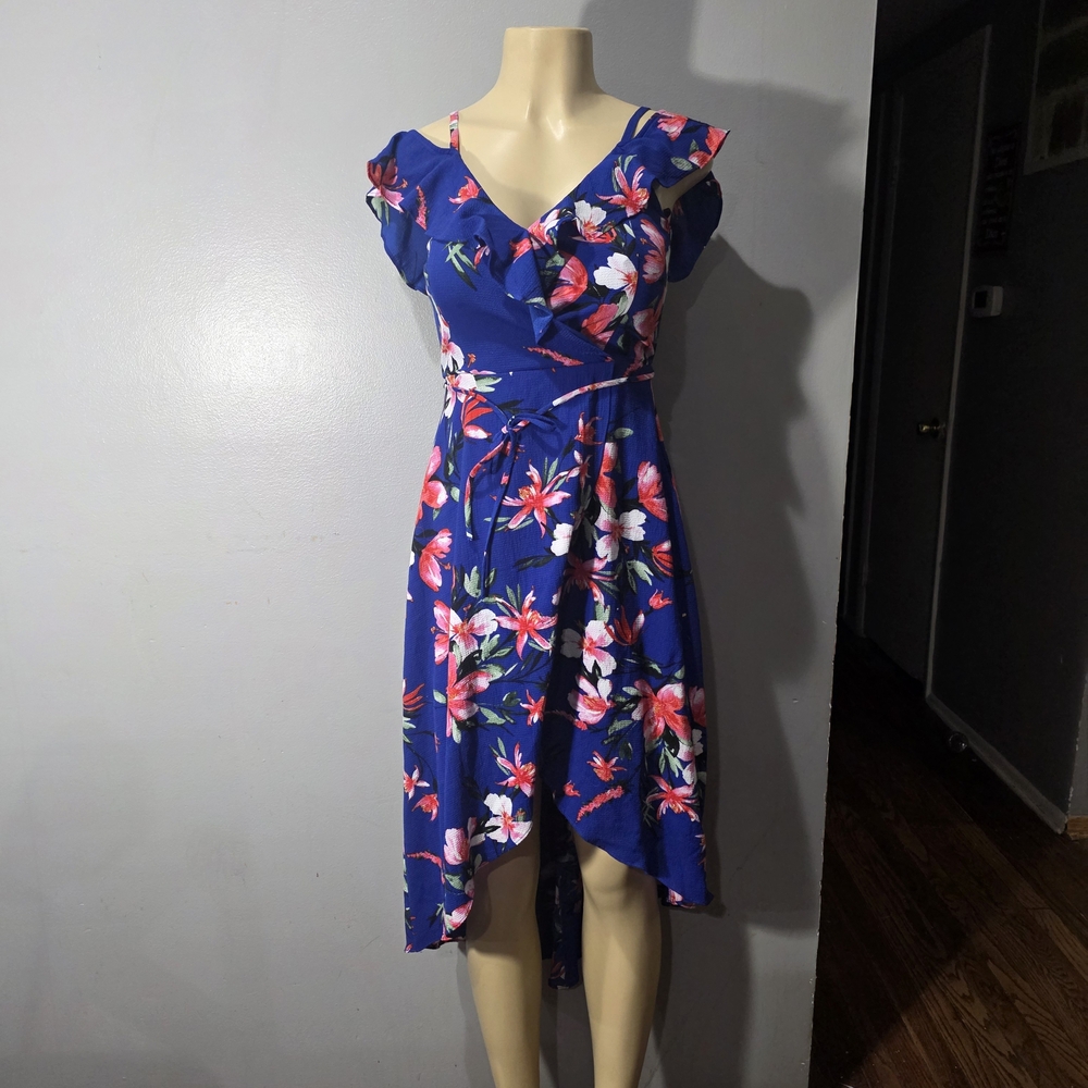 by & by High Low Floral Dress in Blue and Pink